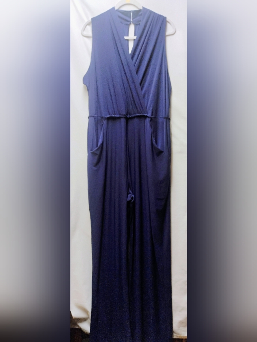 Marc Bouwer Navy Sleeveless Wrap-Front Jumpsuit with Pockets